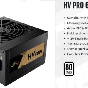 FSP FSP-650-51AAC-UK FSP HV PRO 85+ 650W. Black cables, DC-DC 80PLUS BRONZE