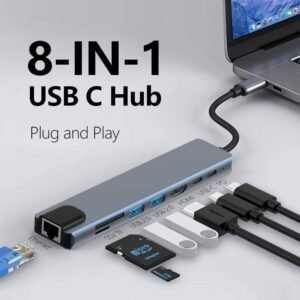 IDREAM ID8CHUNCR iDream USB C to HDMI Multiport Adaptor 8 in 1( USB C / HDMI / USB 3.0 X 3 / SD& TF / Lan ) Support H