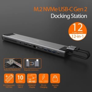 J5CREATE JCD552 j5create USB C Dual 4K 60Hz Display Docking Station (12-in-1), Built-in M.2 SSD Slot, HDMI, DisplayPort, 10Gbps USB-A, Card Reader, PD 100W, Ethernet, for 2021 MacBook Pro (JCD552)