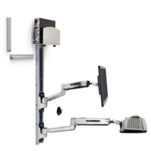 Ergotron 45-358-026 LX Sit Stand Wall Mount System, Med Silver CPU Holder, Polished