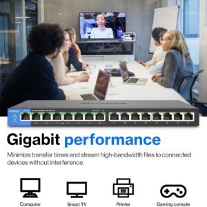 LINKSYS LGS116P-AP 16 Port Business Desktop Gigabit PoE+ Switch, Black