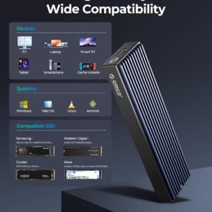 ORICO M2PF-C3-BK-EP Orico M.2 NGFF SSD Enclosure 1) Material: Aluminum Alloy+ABS 2) Color: Black 3) Output Interface: US