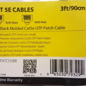 STARTECH M45PATCH3BK Startech 3 FT BLACK MOLDED CAT 5 RJ45 PATCH CABLE