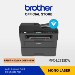 BROTHER MFC-L2715DW Brother MFC-L2715DW - A4 All-in-One Monochrome Laser Printer. Print/Scan/Copy/Fax. Auto 2-sided print. WiFi and Ethernet. Apple Airprint? and WiFi Direct. Black color