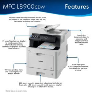 BROTHER MFC-L8900CDW Brother COLOUR LASER Print, Scan, Copy, Fax, NFC ReadyA4 Standard tray up 250 sheets 60 to 105g/m2