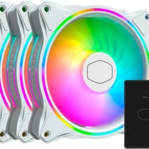 COOLER MASTER MFL-B2DW-183PA-R1 Cooler Master MasterFan MF120 Halo White Edition 3in1 Duo-Ring ARGB 3-Pin Fan, 24 Independently LEDs, 120mm PWM Static Pressure Fan, Absorbing Pads for Computer Case & Liquid Radiator