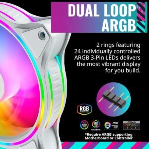COOLER MASTER MFL-B2DW-18NPA-R1 Cooler MasterFan MF120 Halo White Edition Dual Loop ARGB Case Fan, White