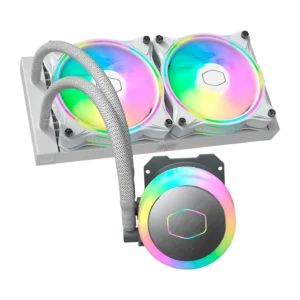 COOLER MASTER MLX-D24M-A18PW-R1 Cooler Master MasterLiquid ML240 Illusion White Edition Close-Loop AIO CPU Liquid Cooler, Translucent Dome, 3rd Gen Dual Chamber Pump, 240 Radiator, Dual MF120 Halo for AMD Ryzen/Intel 1200/1151