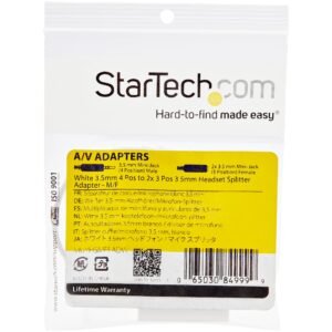 STARTECH MUYHSMFFADW Startech Headphone Microphone Splitter 4 pin 3.5mm Splitter