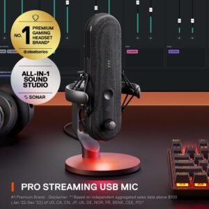SteelSeries 61601 Alias Prism Microphone with AI Noise Cancellation, Desktop Stand & Boom Arm Adapter (Black)