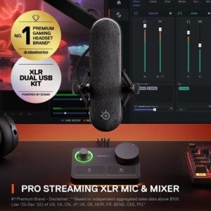 SteelSeries 61595 Alias Pro Prism Microphone with AI Noise Cancellation & Stream Mixer, Dual USB-C/XLR, Line Out, 3.5mm, Desktop Stand, Boom Arm Adapter, XLR Cable, PSU with Interchangeable Tips (Black)