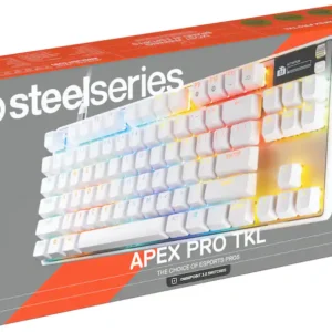 SteelSeries 64898 Apex Pro TKL Gaming Keyboard – OmniPoint Adjustable Switches – US + Magnetic Wrist Rest (Gen 3, White)