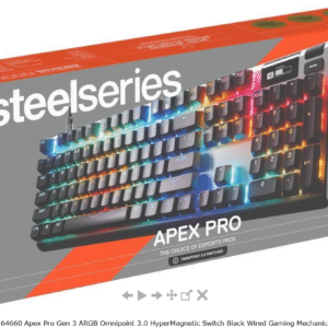SteelSeries 64660 Apex Pro Full-Size Gaming Keyboard – OmniPoint Adjustable Switches – US + Magnetic Wrist Rest (Gen 3)