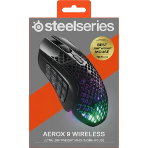 SteelSeries 62618 Aerox 9 Wireless Ultra Lightweight Rechargeable Gaming Mouse – Onyx (Black, Bluetooth/2.4GHz)