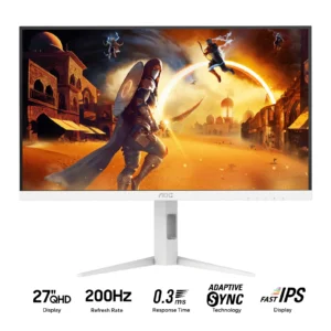 AOC PHI-Q27G4/WS AOC MONITOR 27" Q27G4/WS FAST IPS QHD 2K A-SYNC 200HZ 0.3MS HDMI 2.0 DP 1.4 HAJ SWIVEL PIVOT VESA ANTI-BLUE LIGHT WHITE