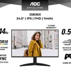 AOC PHI-25B36X AOC MONITOR 24.5" 25B36X IPS FHD LED ADAPTIVE SYNC 144HZ 0.5MS HDMI 1.4 DP 1.4 FLICKERFREE LOW BLUE