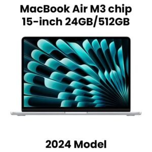 Apple MC9J4ZP/A 15-inch MacBook Air: Apple M3 chip with 8-core CPU and 10-core GPU, 24GB, 512GB SSD - Silver