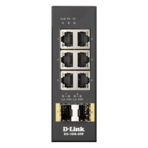 D-Link DIS-100G-8SW 6-port 1GBASE-T + 2-port SFP DIN-Rail Unmanaged Industrial Switch (-40~75°C, PSU not included)