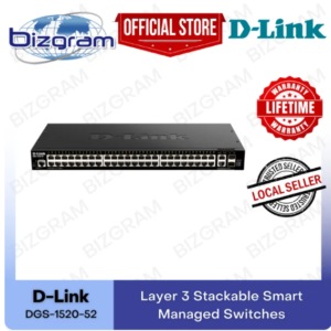 D-Link DGS-1520-52 52-Port Gigabit Layer 3 Stackable Smart Managed Switch + 4 x 10G Uplink Ports (Optional RPS DPS-520 via PoE 802.3bt, 90W)