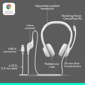 Logitech 981-001287 Logitech H390 USB Wired Headset with Controller - Off White