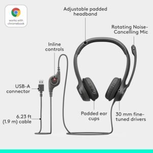 Logitech 981-000485 Logitech H390 USB Wired Headset with Controller - Graphite