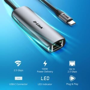 D-Link DUB-E255 USB-C to 2.5G Ethernet Adapter with Power Delivery