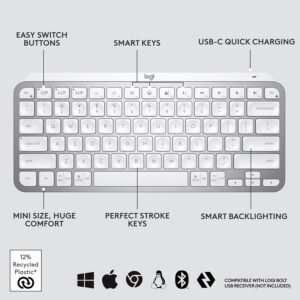 Logitech 920-010528 Logitech MX Keys Mini for Mac Wireless Keyboard - Pale Grey