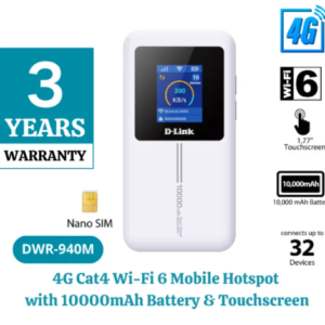 D-LINK DWR-940M 4G Cat4 Wi-Fi 6 Mobile Hotspot, 10000mAh, with touchscreen