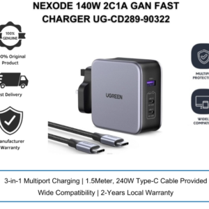 UGREEN 90322 UGREEN CD289 GaN Fast Charger 140W 2C1A with 1.5m USB-C to USB-C Cable