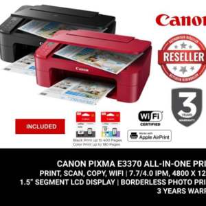 Canon E3370 Canon PIXMA E3370 All-in-One Wireless Printer (Ink Efficient, Print/Scan/Copy, Black/Red)